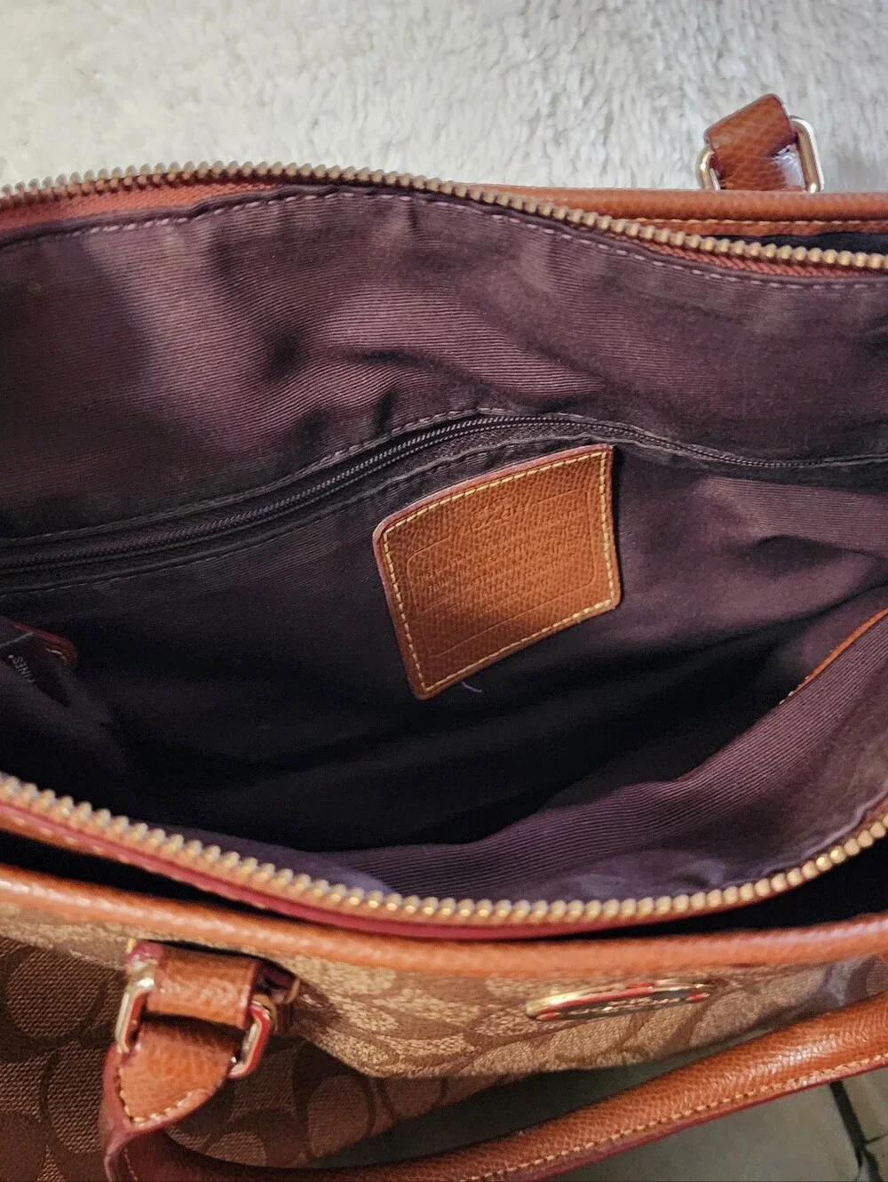 Coach Tan/Brown Signature Canvas Satchel with Wristlet
